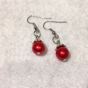 Red Faux Pearl Earrings